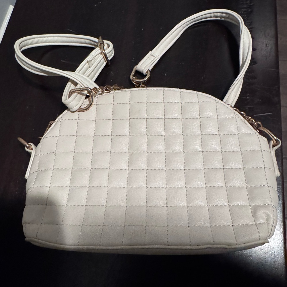 bebe Blakely Cream Quilted Mini Faux Leather Bag